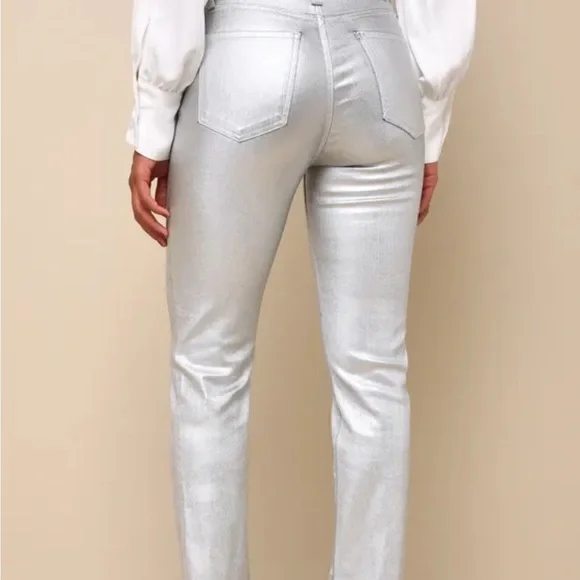 Daze Denim Smarty Pants Silver Coated High-Rise Straight Leg Jeans
